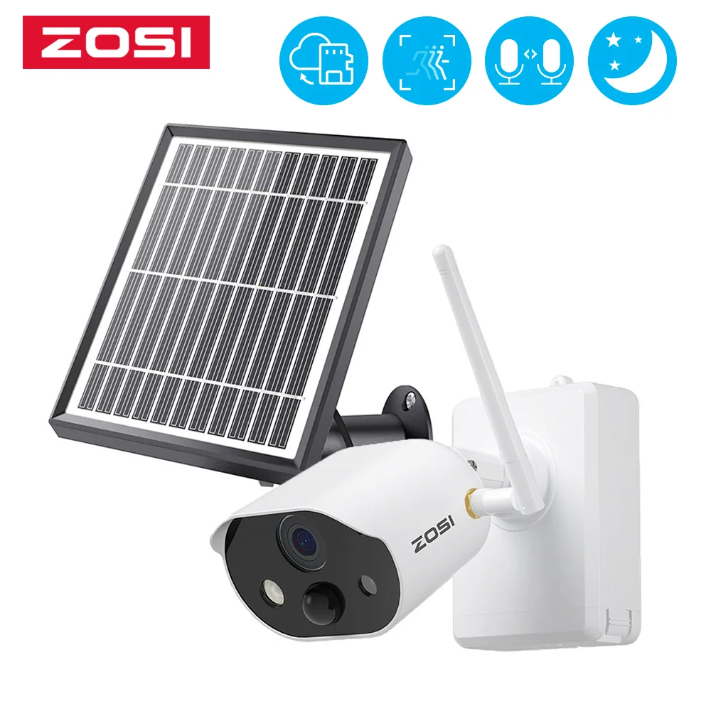 Zosi Battery Wireless Camera Solar Panel Rechargeable Two-way Audio Pir ...