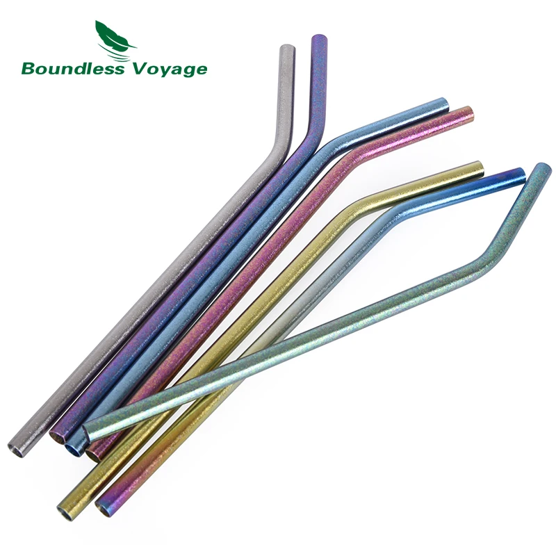Colorful Titanium Reusable Straw Set with Cleaning Brush