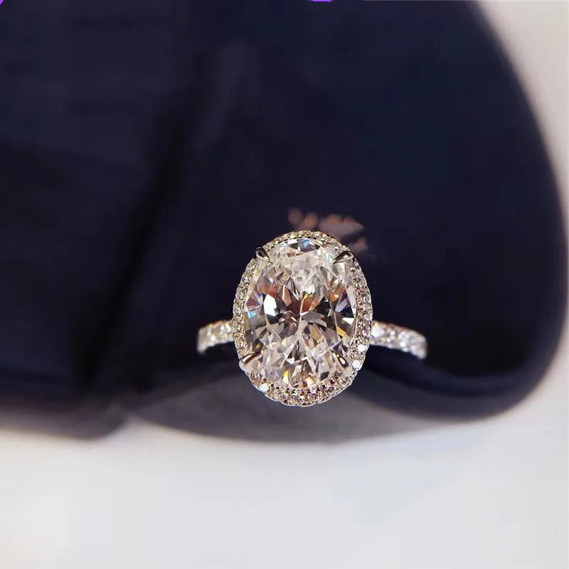 

Luxury Fine Jewelry 925 Sterling Silver 2CT Oval Cut Diamond Wedding Engagement Cocktail Rings For Women girl gift Wholesale