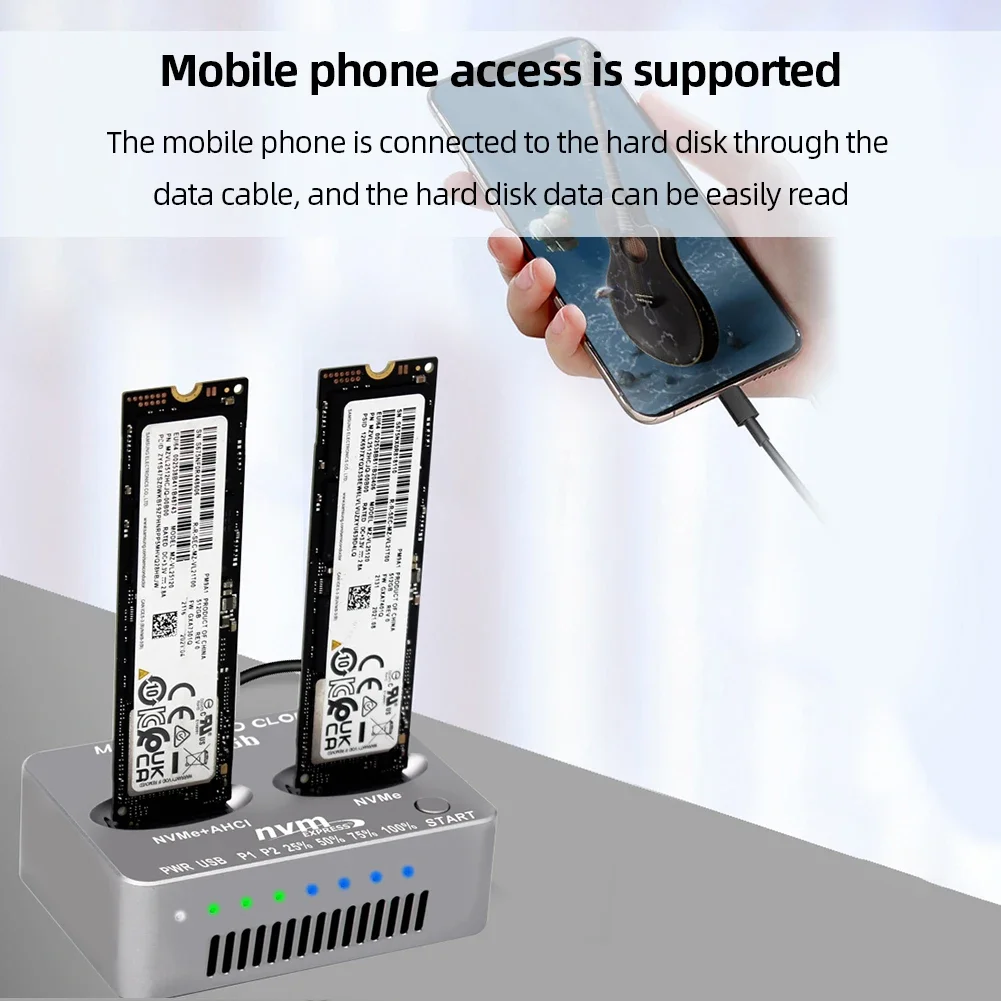 Dual-Bay M.2 NVME SSD Clone USB3.2 Type C External Hard Disk Box for M2 SSD M Key external hard drive case ssd enclosure hard drive enclosure hard disk case external hard drive box hdd case enclosure hard drive adapter ssd adapter
