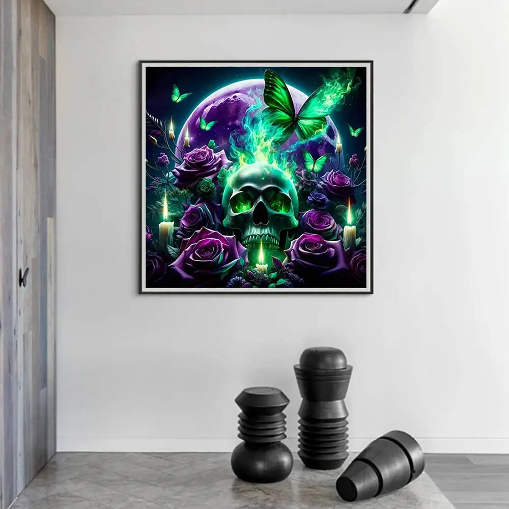 Huacan Skull Rose Diamond Painting – Full Drill DIY Wall Art Kit 3