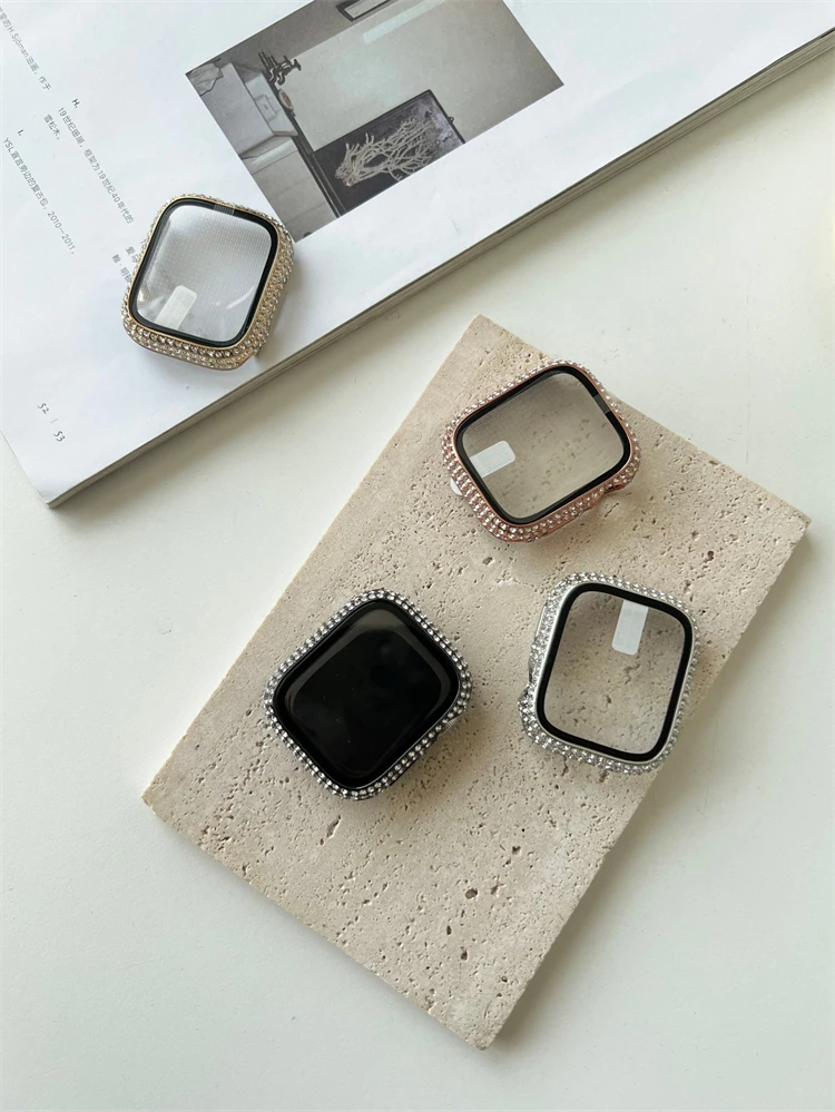 애플 워치용 화면 보호 케이스, 풀 다이아몬드 커버 범퍼 및 유리, 아이워치 시리즈 7 6 Se 5 4 3 2, 41mm, 45mm, 40mm, 44mm, 신제품