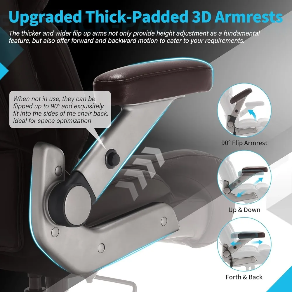 Big and Tall Office Chair 700lbs - Adjustable Headrest&Lumbar Support, 3D Flip Arms, Large Wheels &Heavy Duty Metal Base, Ergono