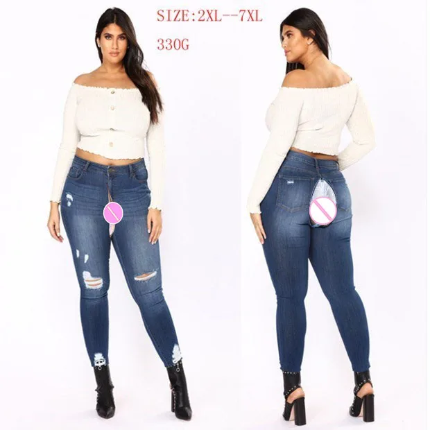 

Outdoor Sex Boyfriend Denim Pants Open Crotch Ripped Jeans Sexy Women's Clothes Ladies Plus Size Pants High Waisted Streetwear