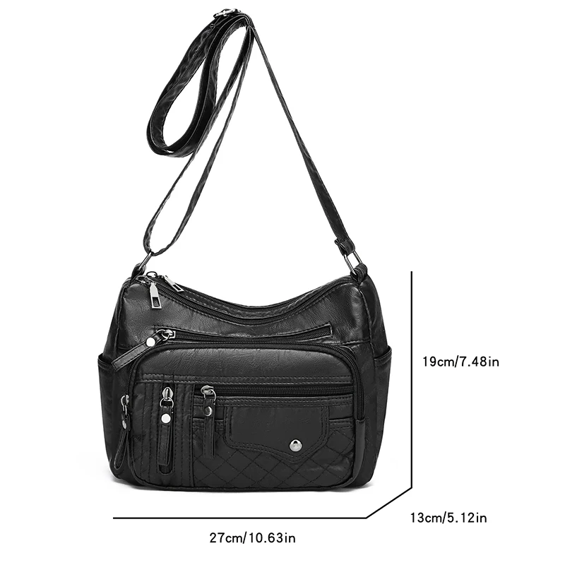 Synthetic leather women's crossbody bag, large capacity, anti-theft, zipper closure, adjustable shoulder strap, soft vegan leath