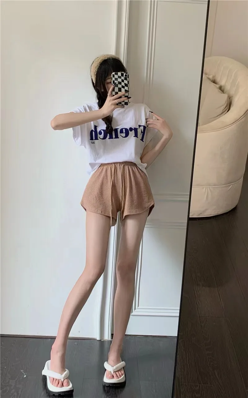 Women Shorts Summer High Elastic Lace Up Drawstring Sleep Bottoms Fitness Running Simple Home Safety Underwear Cool Comfortable