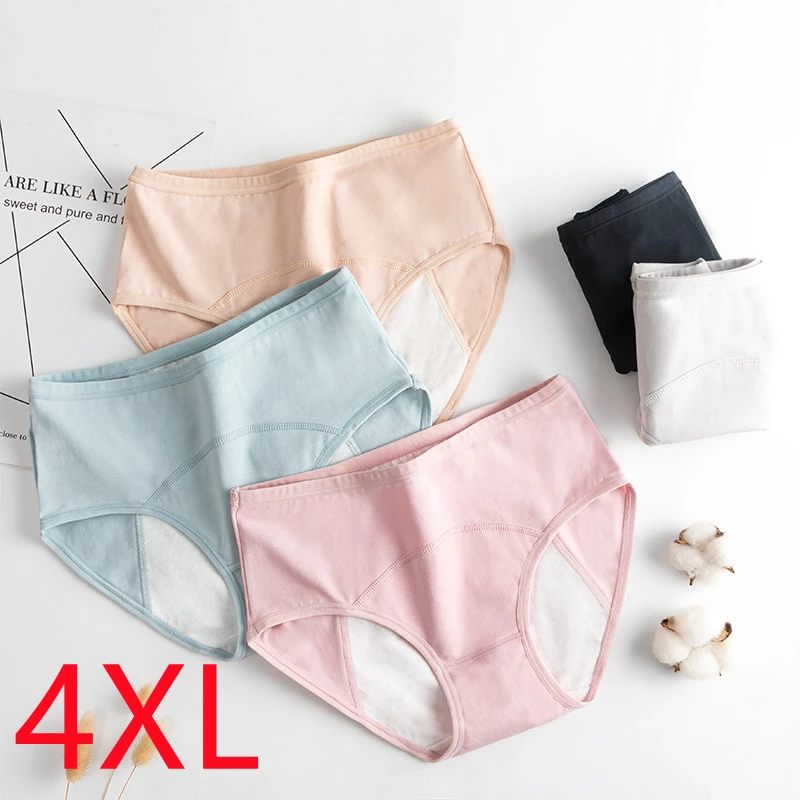 Bragas menstruales de algodón para mujer, ropa interior de talla grande a prueba de fugas, transpirable, impermeable, de cintura alta