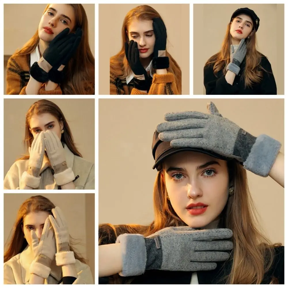 

Windproof Winter Thermal Gloves Full Finger Thicken Touchscreen Gloves Warm Equipment Fleece Lined Women's Plush Gloves