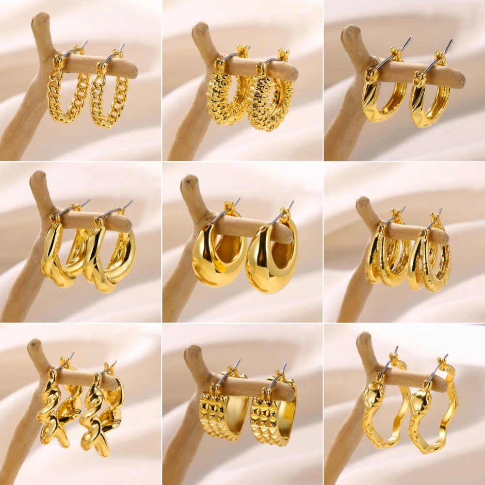 Sutra Gold Color Geometry Hoop Earrings For Women Trendy Metal Punk Ear Buckle Fashion Jewelry Banquet Girl Gift Accessories