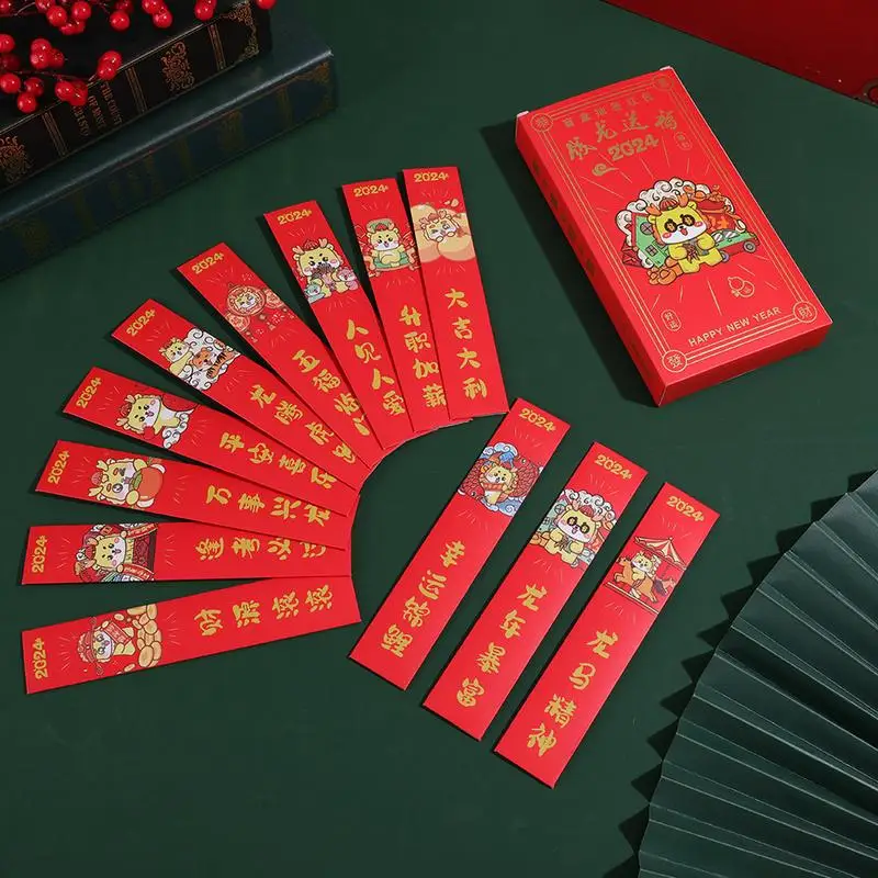 

12 sticks Luck Money Bag Gift Dragon Year Red Pocket Lottery Packets Chinese Paper Cartoon Red Envelopes Chinese New Year