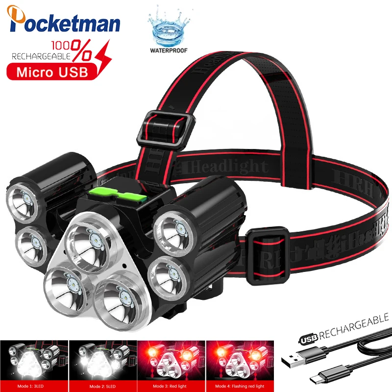 

7 LED Powerful Headlamp USB Rechargeable 18650 Headlight Waterproof Camping Fishing Lantern 1000LM Mini Head Flashlight Torch