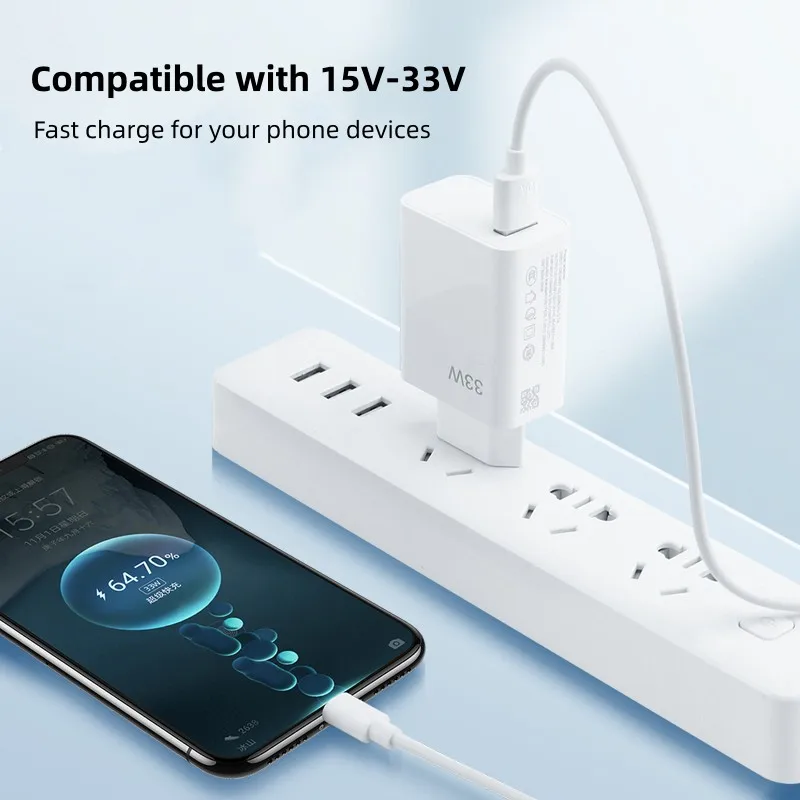 33W USB Charger Fast Charge With USB To Type C Data Cable Wall Adapter For iPhone 15 Xiaomi Redmi Quick Charge 3.0 Phone Adapter