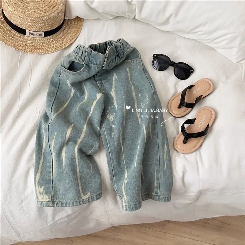 

1-12Y Girls' Jeans Spring and Autumn New Children's Korean Tie Dyed Pants Girls' Pants boy clothes girls pants 90-140cm