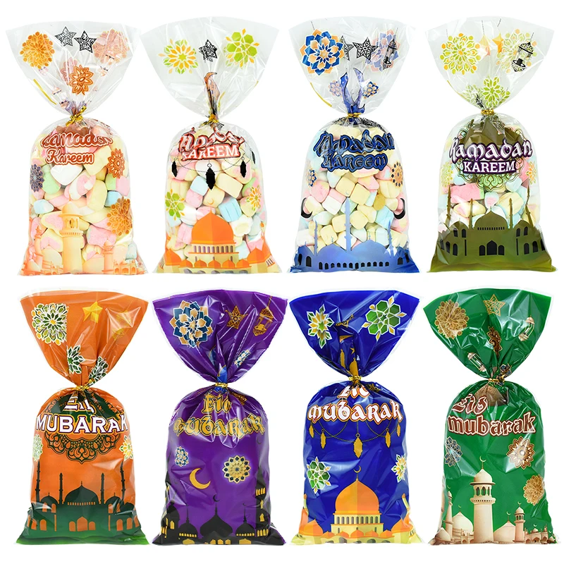 

50pieces EID Mubarak plastic bags Ramadan kareem candy Cookie Chocolate gifts packaging Muslim Islamic Holiday Party supplies