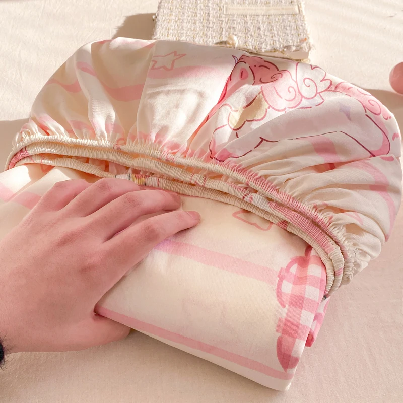 100% Cotton Fitted Sheet, Soft Breathable Cartoon Print Mattress Cover, 25cm Deep Pocket Wrinkle Resistant for 1/2 Person Size 6