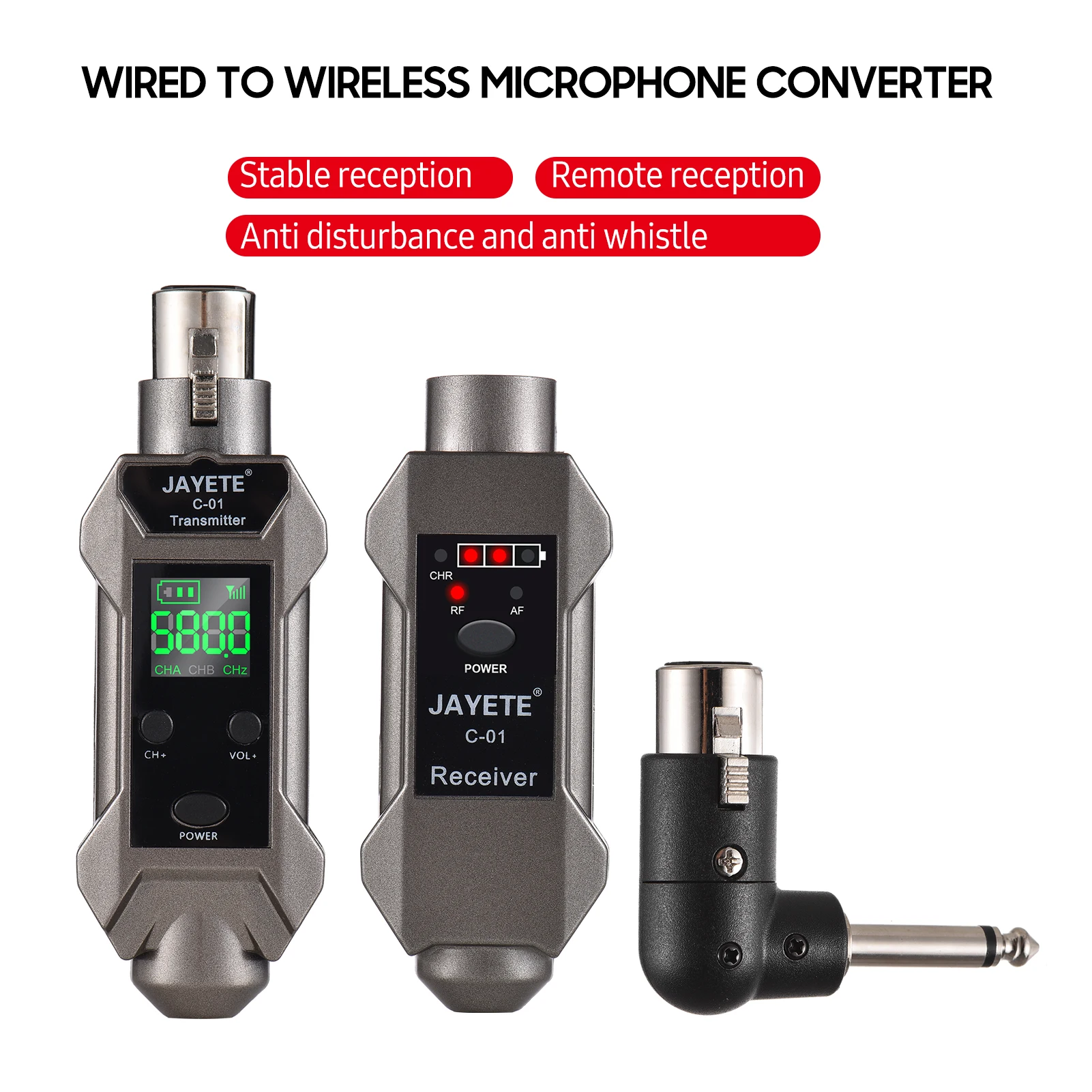JAYETE C-01 UHF Microphone Converter Professional Wired to Wireless Micphone Transmitter Receiver Guitar Receiving Transmission