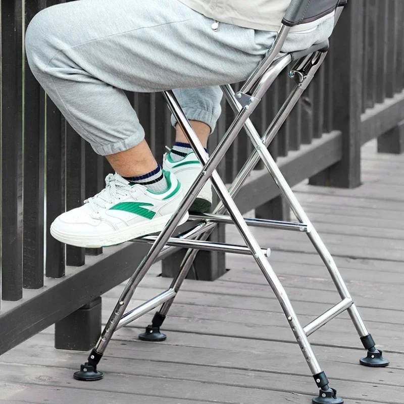 High Fishing Chair, Adjustable Footrest, Stainless Steel Folding Seat, Reclining Backrest, Portable Sturdy Fishing Gear
