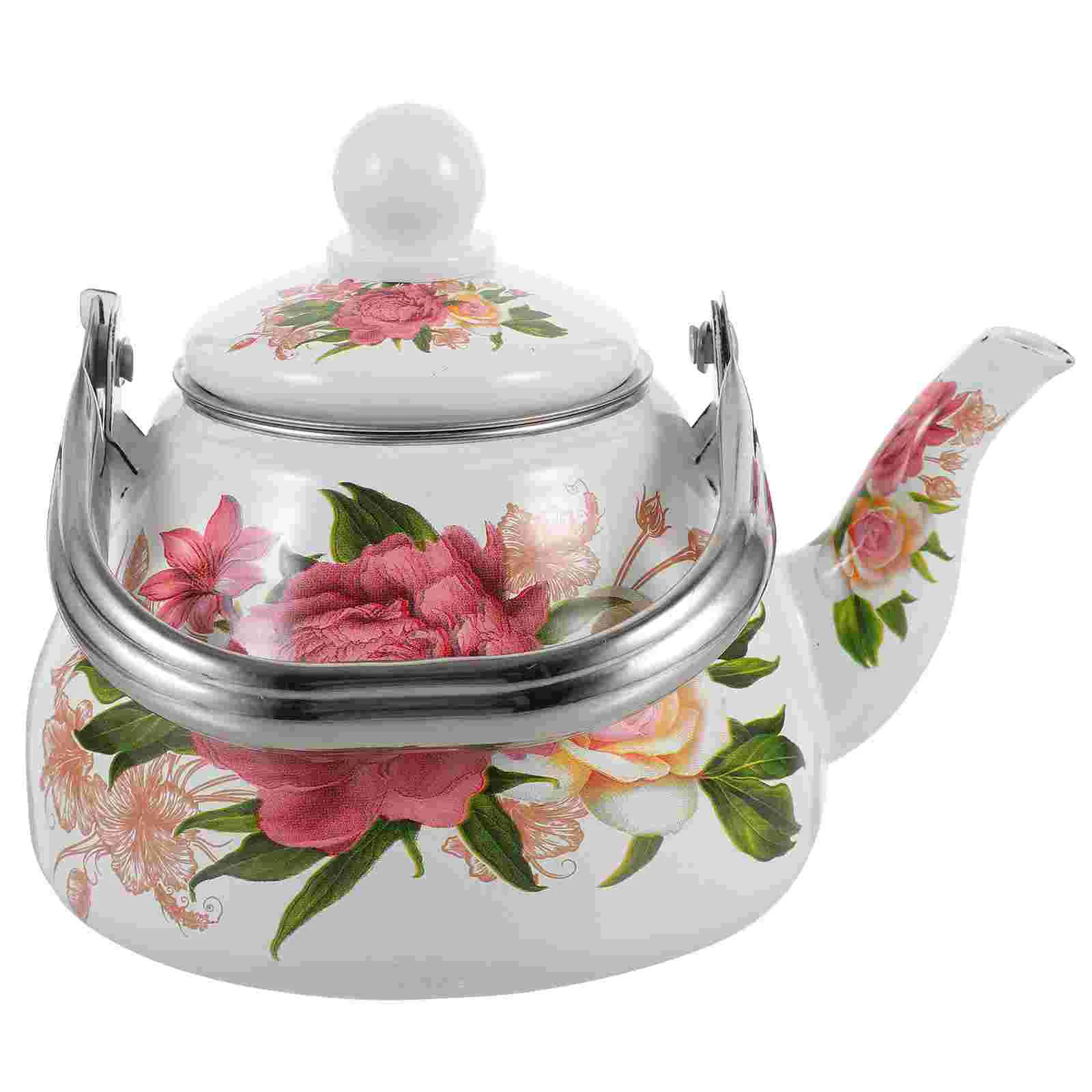 

Enamel Tea Kettle Stovetop Porcelain Enameled Teakettle 1L Vintage Flower Tea Pot Cool Handle Strainer Retro Floral Teapot Hot