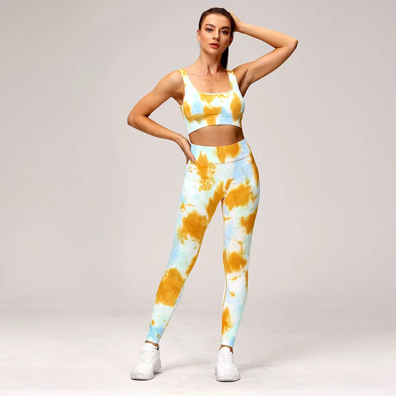 Summer 2022 New Release Women Active Wear Tie Dye Yoga Outfit Sport Bra High Waist Legging Set