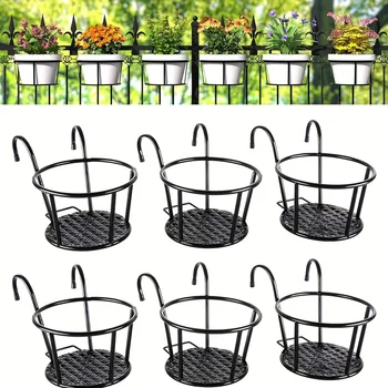 3pcs Iron Art Metal Railing Flower Pot Hanging Basket For Indoor Pot Holder Hanger 6 Pack Outdoor Plants Perfect For Porches And 1