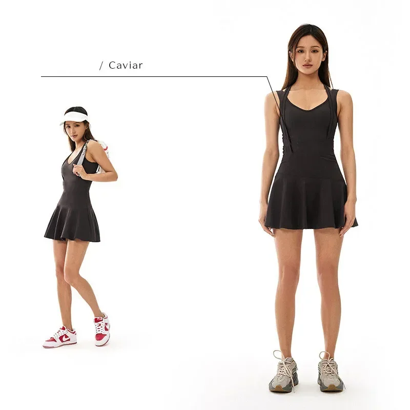 Tennis Dress Female Sleeveless Sport Suits Training Running Fitness Short Skorts Golf Badminton Tracksuits Padded Yoga Skirts
