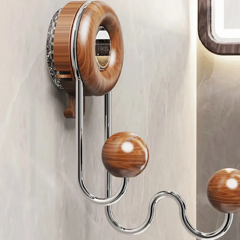 Household Original Wood Color Suction Cup Model Hooks Behind The Door Bedroom Bathroom Multifunctional Strong Hooks