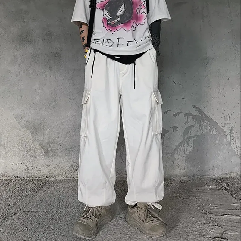 

White Cargo Pants Women Side Pocket Harem Pants Summer Hip Hop Joggers Baggy Trousers Egirl Alt Aesthetic High Waist Streetwear