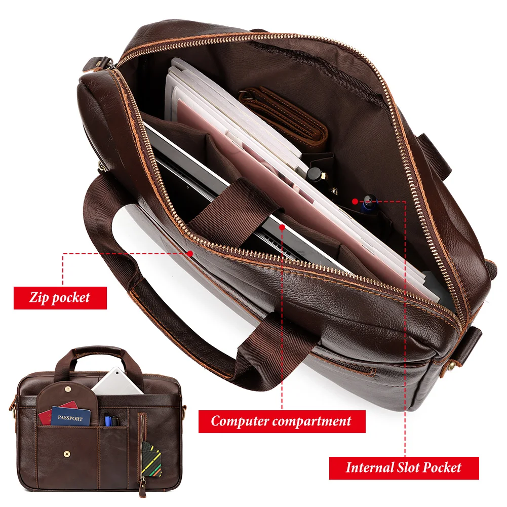 Leather Briefcase HUMERPAUL Men's Briefcase Bag Top Layer Leather Handcrafted Laptop Bag with Multiple Compartments Business Shoulder Messenger