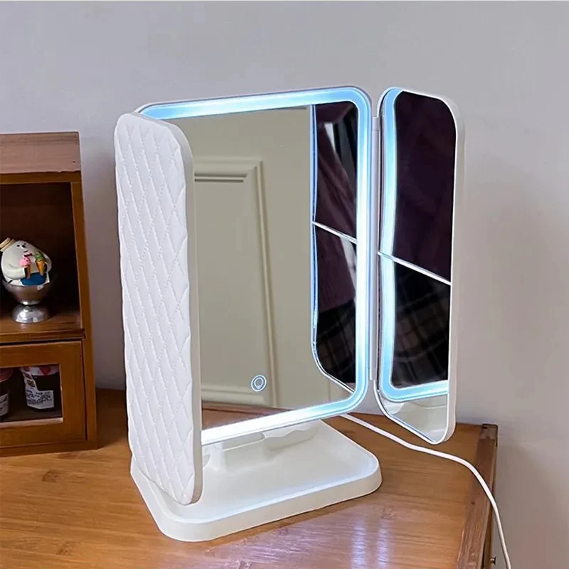 Trifold Makeup Mirror LED Lights Dorm Dressing Mirror Beauty Light up your fill light with Smart Complementary Makeup Mirror Tri hanging laundry hamper bag door hanging organiser with zip wall hanging storage bag large capacity dirty clothes bag pouches for bedroom bathroom dorm room nursery closets