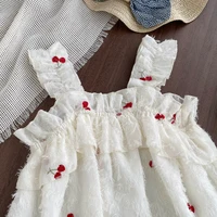 Robes d'été décontractées pour filles, brodées de cerises, avec bords festonnés, style princesse, vêtements pour enfants 2