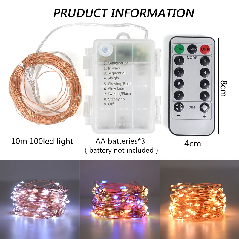 Guirlande Lumineuse Pile avec Télécommande - 10M 100 Micro LED