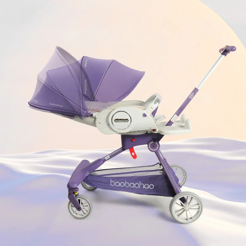 Baby Carriage Portable Folding Four Wheels Stroller Luxury Lightweight Shock Absorption Baby Can Sit and Lie Down