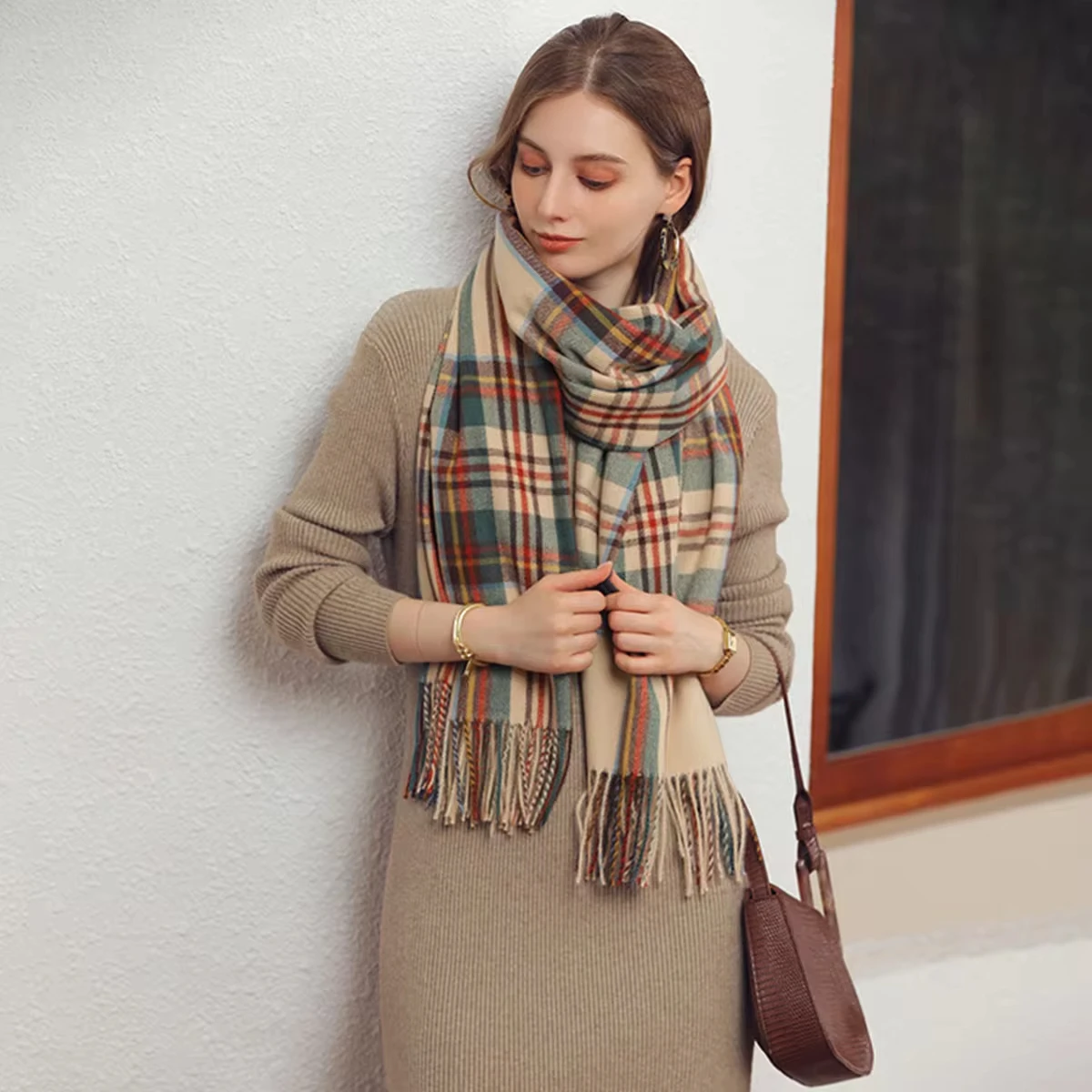 Women's Fashion Scottish Style Tartan Warm Scarf Plaid Soft Long Wrap Shawl Christmas Valentine's Day for Girlfrend Wife Mom 4
