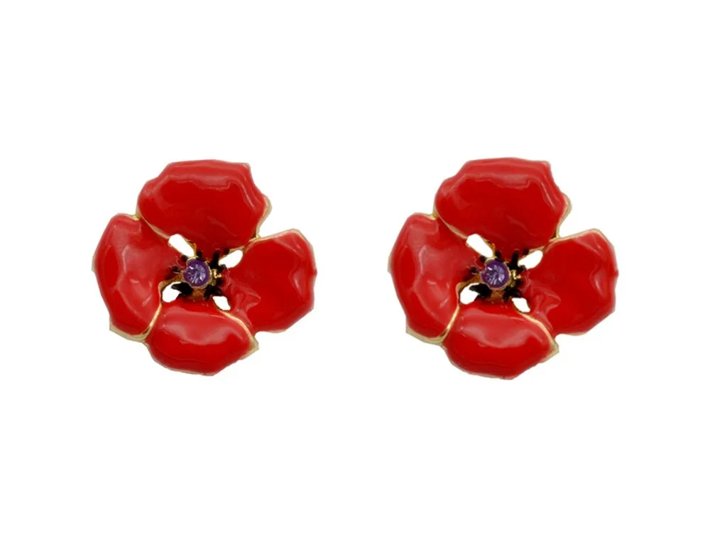 

Vintage Silver Tone Red Flower Poppy Jewelry Earrings Women Gifts