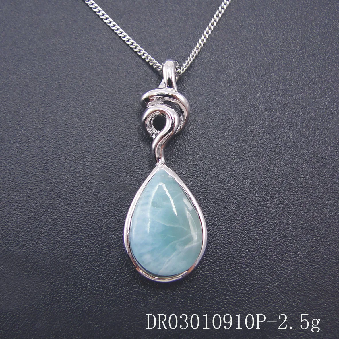 Natural Larimar 100% 925 Sterling Silver Pendant Water Drop Shape Genuine Stone Charm Pendant for Women Gift with Chain