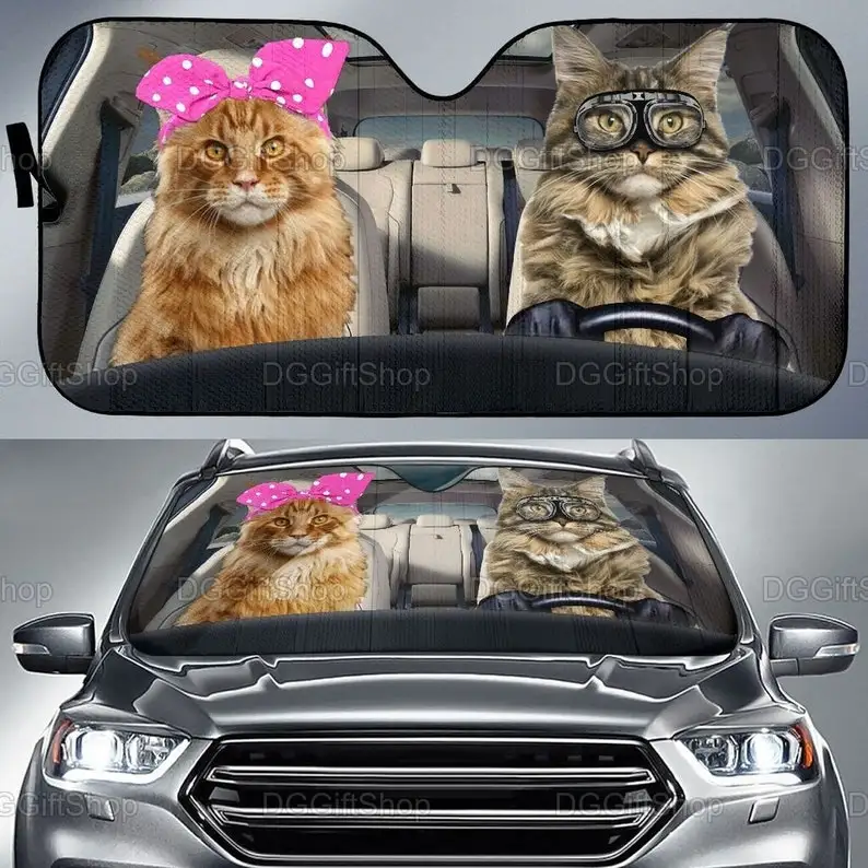 

Couple Cat In Car Sun Shade, Funny Cat Sun Shade, Cat Car Accessories, Auto Car Seat Covers, Car Sun Protector, Car Owner Gift
