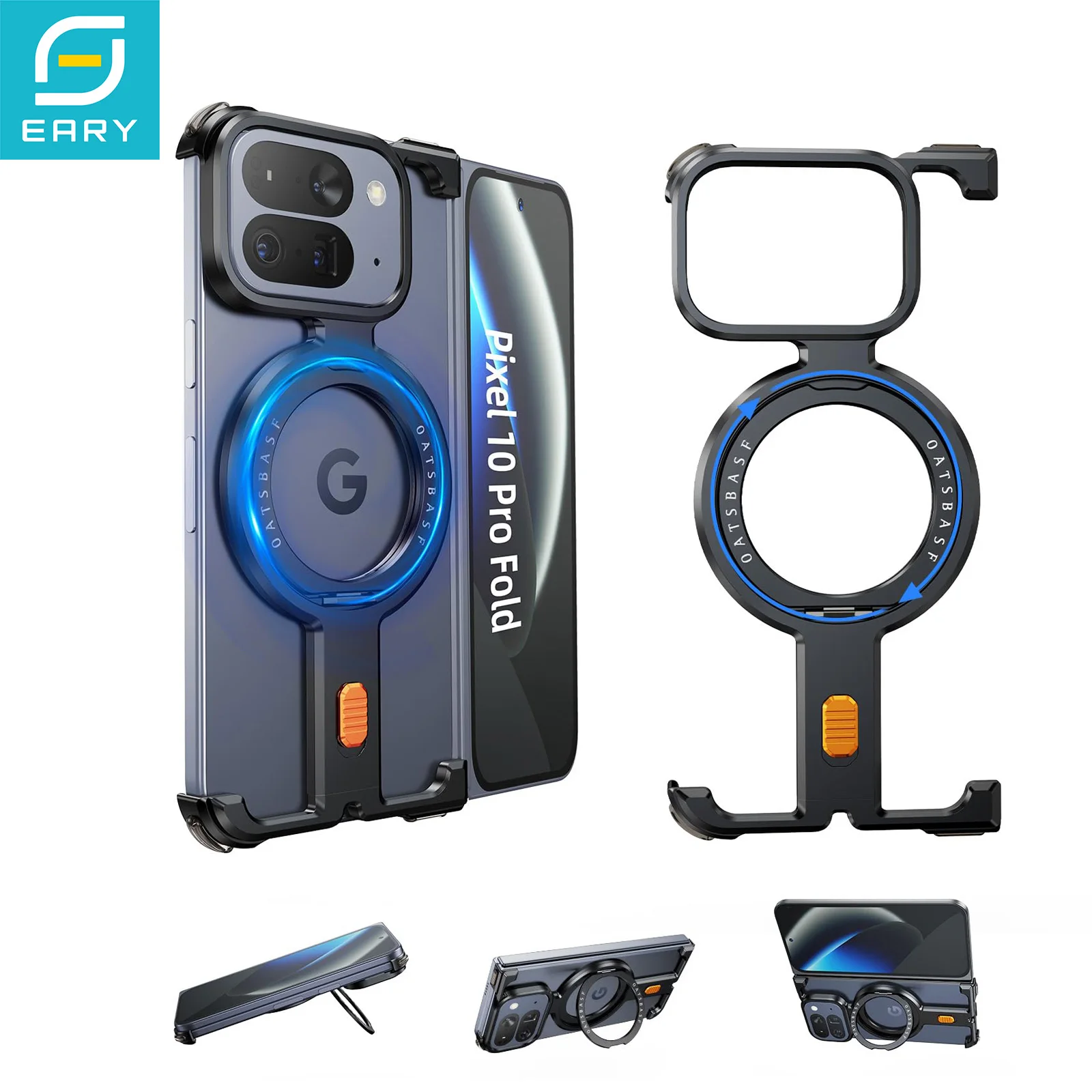 Eary Aluminum Metal Phone Cover with 360° Rotation Stand and Drop Protection