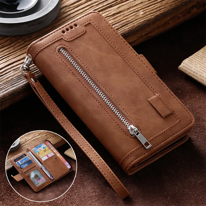 

Coque Flip Lanyard Leather Wallet Case For OnePlus 10 8 9 Pro Ace 10R Nord 2T N10 N20 N200 Zipper Card Slot Cover Phone Bag Etui