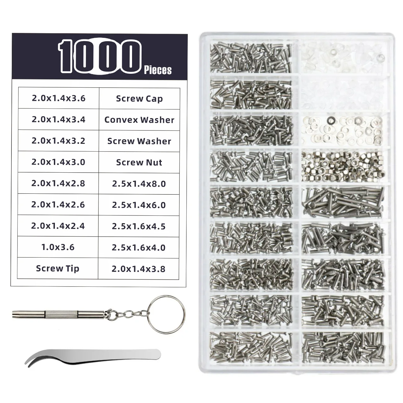 

1000/600pcs Stainless Steel Micro Glasses Sunglass Watch Spectacles Phone Tablet Screws Nuts Screwdriver Set Kits Repair Tool