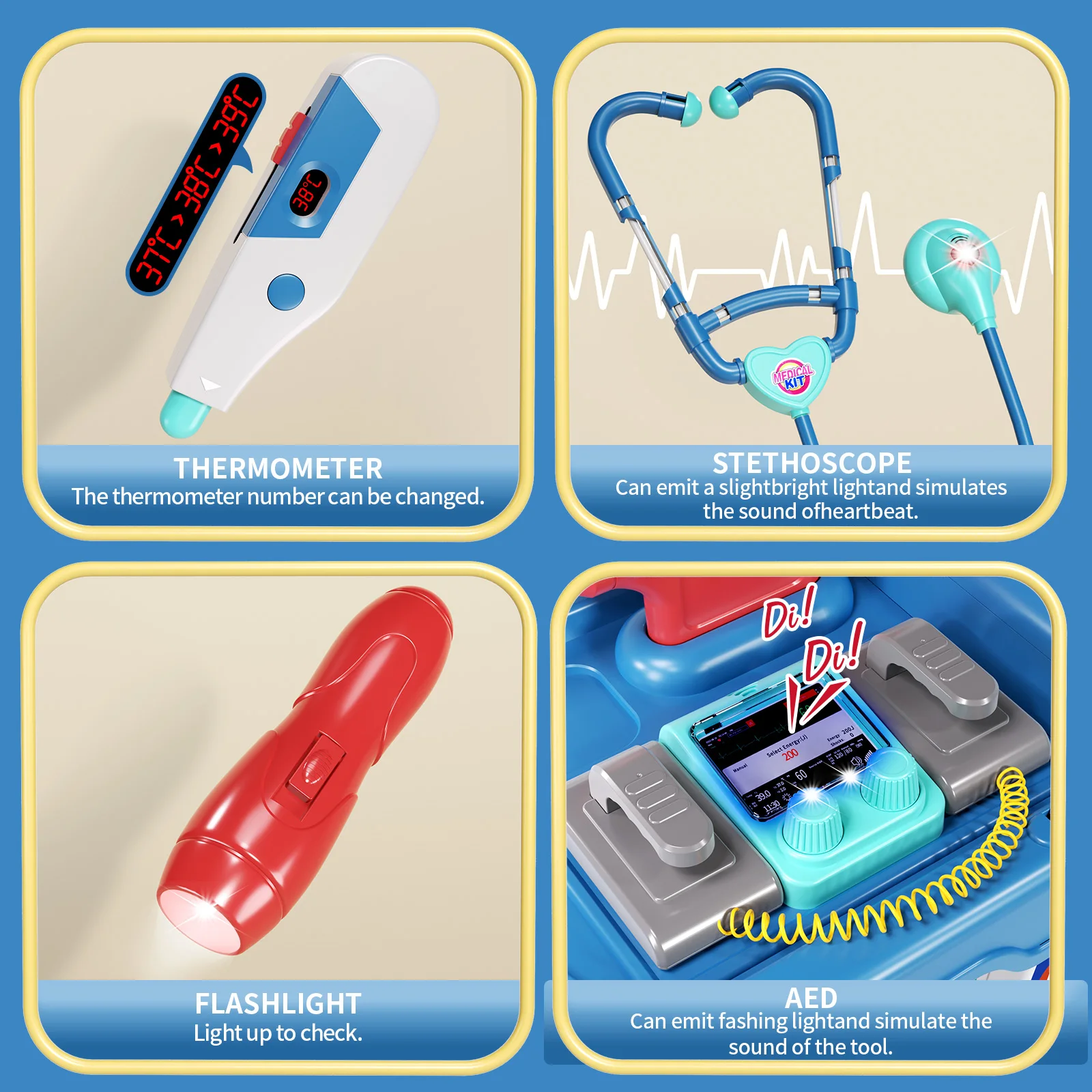 Children's Doctor Toy Simulation Tool Set for Girls with Luggage Rolling Case to Play as Nurse and Give Injections with Stethosc 4