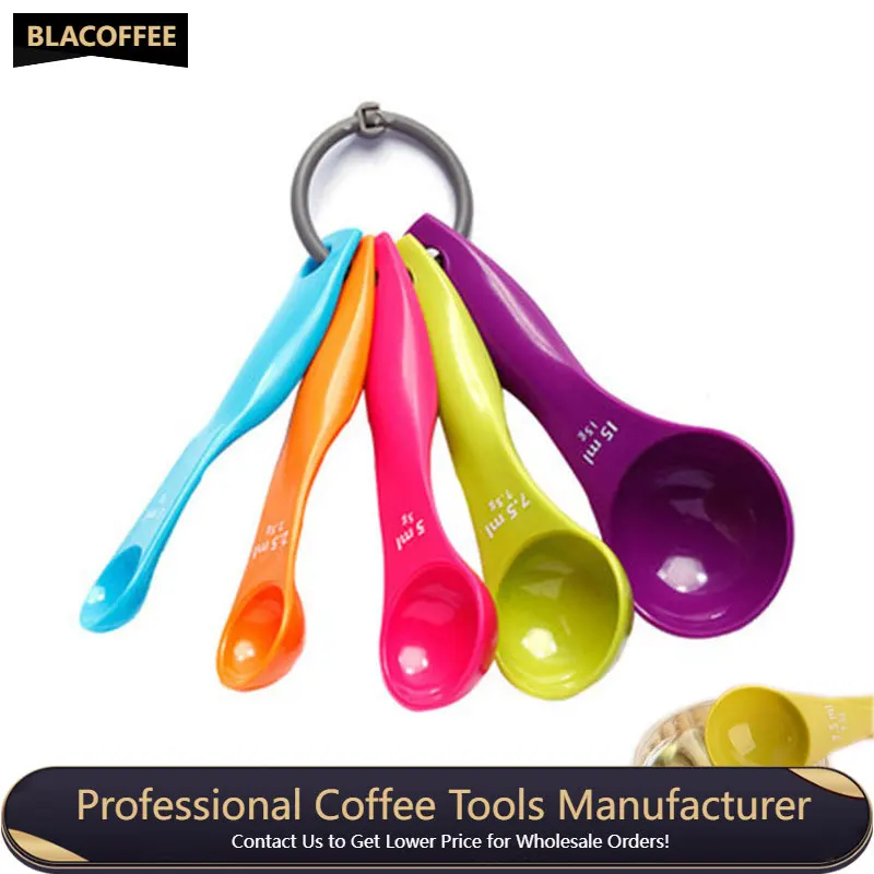 

High Quality Coffee Spoon 5pcs/Set Colorful Plastic Measuring Spoon Set (1/2.5/5/7.5/15) G/ml Useful Kitchen Cake Baking Spoon
