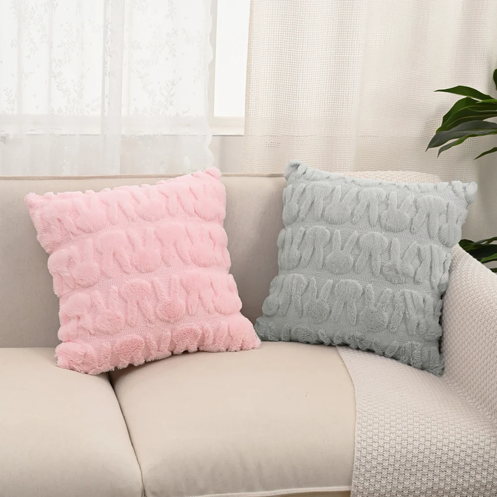 Easter Bunny Soft Cushion Case 45x45cm Plush Rabbit Jacquard Pillowcase Bunny Faux Fur Pillow Case for Living Room Bedroom