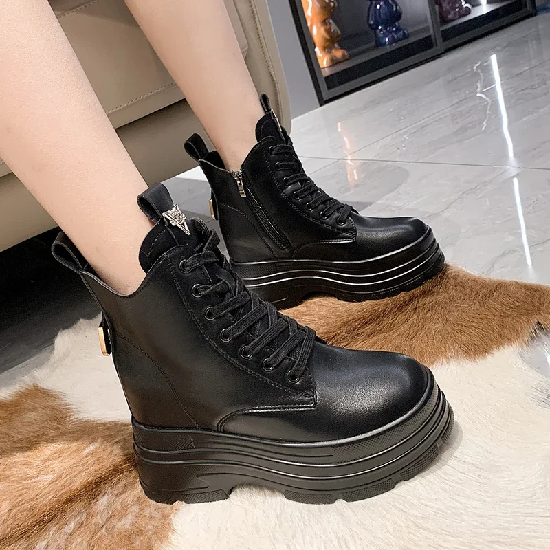2025 Fashion Women Chunky High Heels Ankle Boots 8CM Leather