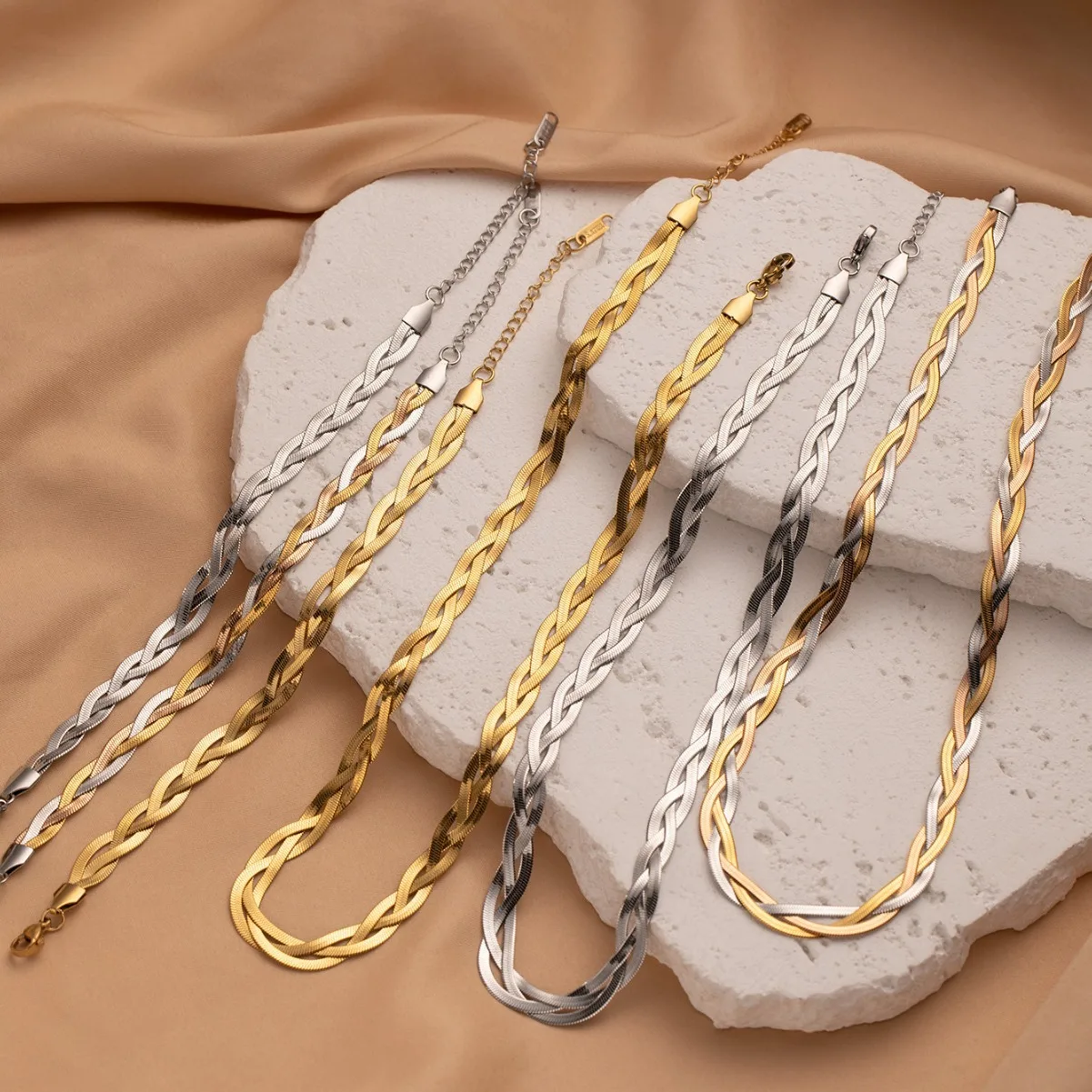 Dainty 316L Stainless Steel Three Layer Weave Necklace Bracelets For Women Snake Bone Chain Niche Special Jewelry Gifts 1