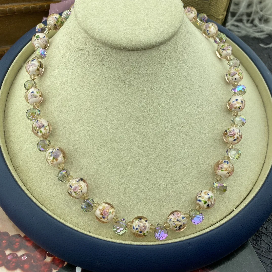 Temperament  Sweet Glass Crystal Handmade Beaded Necklaces for women's girl gift Party Choker Sweater chain fine Jewelry