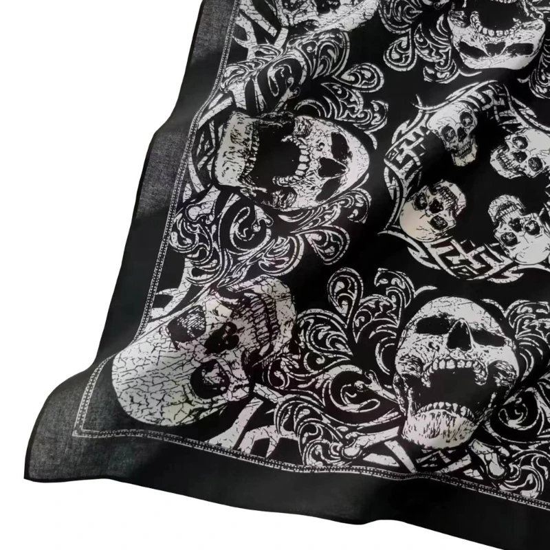 Skull Digital Print Headscarf Cotton Bandanas Hiphop Head Scarf Music Festival Headwrap Cycling Dancing Handkerchief 5