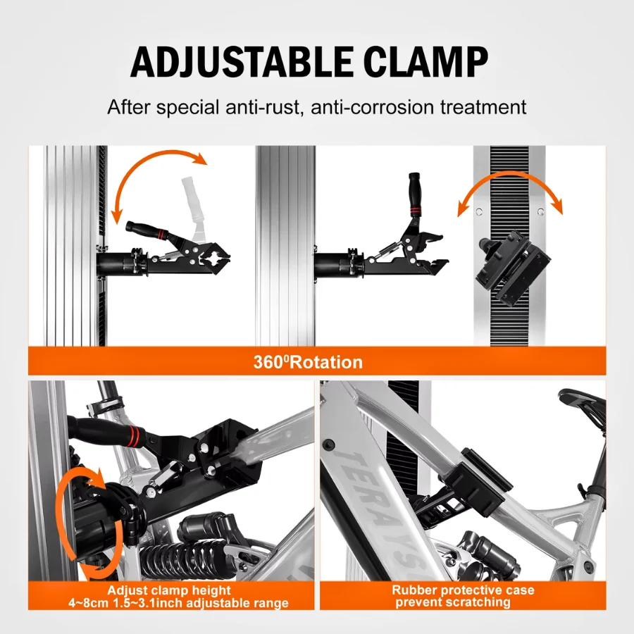 헤비듀티 전동 자전거 리프트 스탠드 체인 드라이브 조절식 70-185cm 전기 자전거 수리 랙 50kg 하중 용량 핸드/페달 작동
