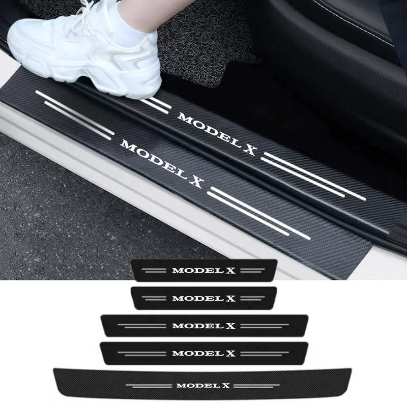 

Carbon Fiber Car Door Threshold Anti-scratches Stickers Sill Protector Film Scuff Plate for Tesla ModelX Model X Logo Decoration