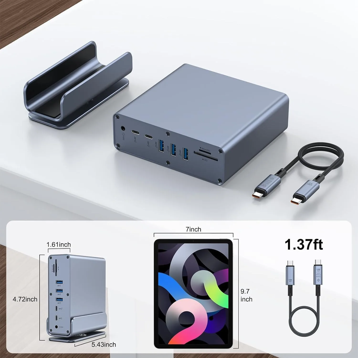 Thunderbolt4 C Laptop Docking Station With 2xHDMI-compatible, DP, Gigabit Ethernet, 100W PD, SD/TF, 3.5mm, USB Ports_voghion.com