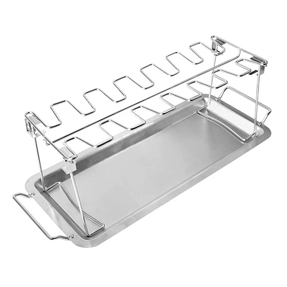 

Подставка для гриля с ножками из нержавеющей стали с нижним лотком, подставка для цыплят для кемпинга, аксессуары для кемпинга на открытом воздухе, долговечная практичная